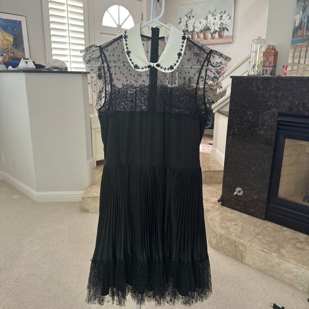 Red Valentino Black Lace Dress with White Collar